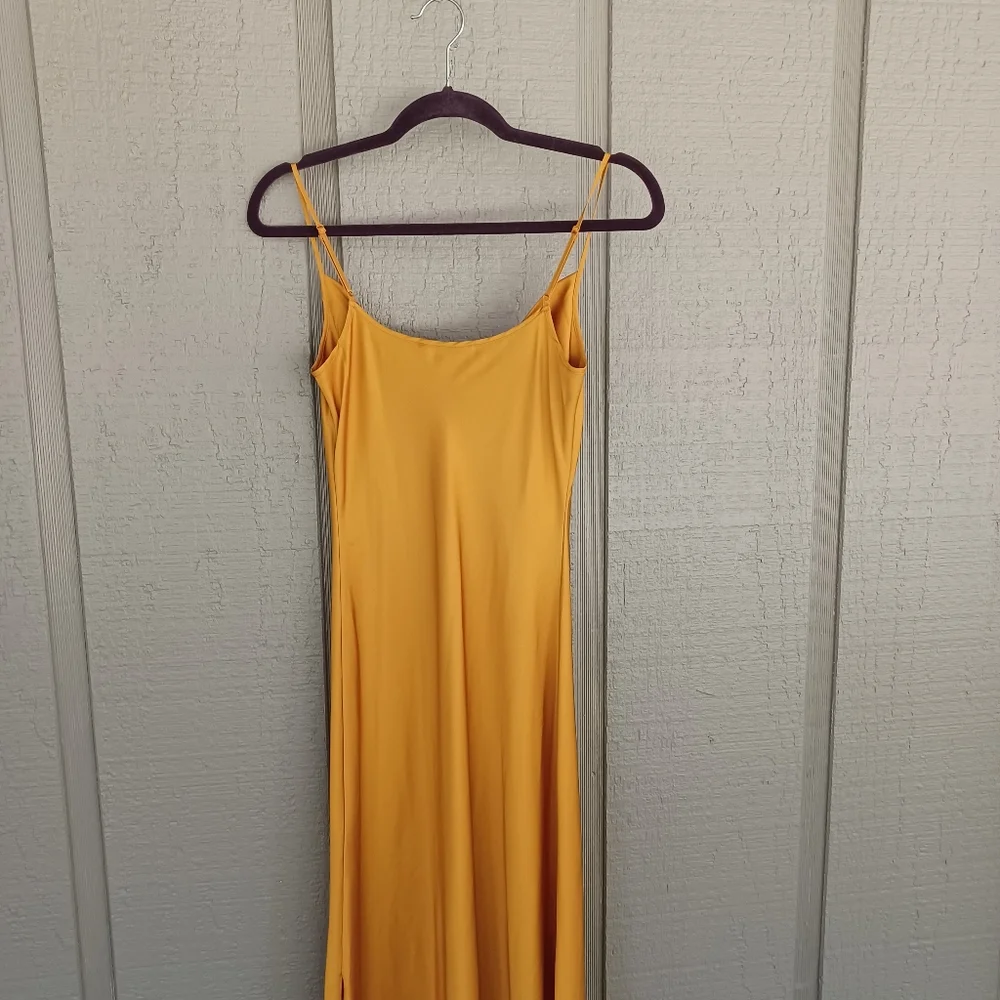 All Saints Hadley Slip Dress 0 Women Cowl Neck Satin Side Slit In Ochre Yellow